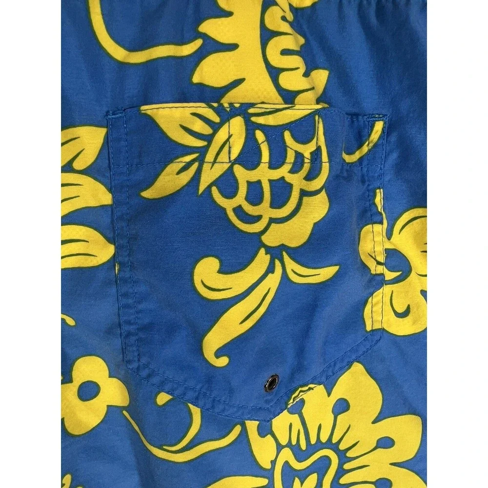 Polo Sport Mens Swim Trunks‎ Large Lined Blue Yellow Drawstring Pockets
